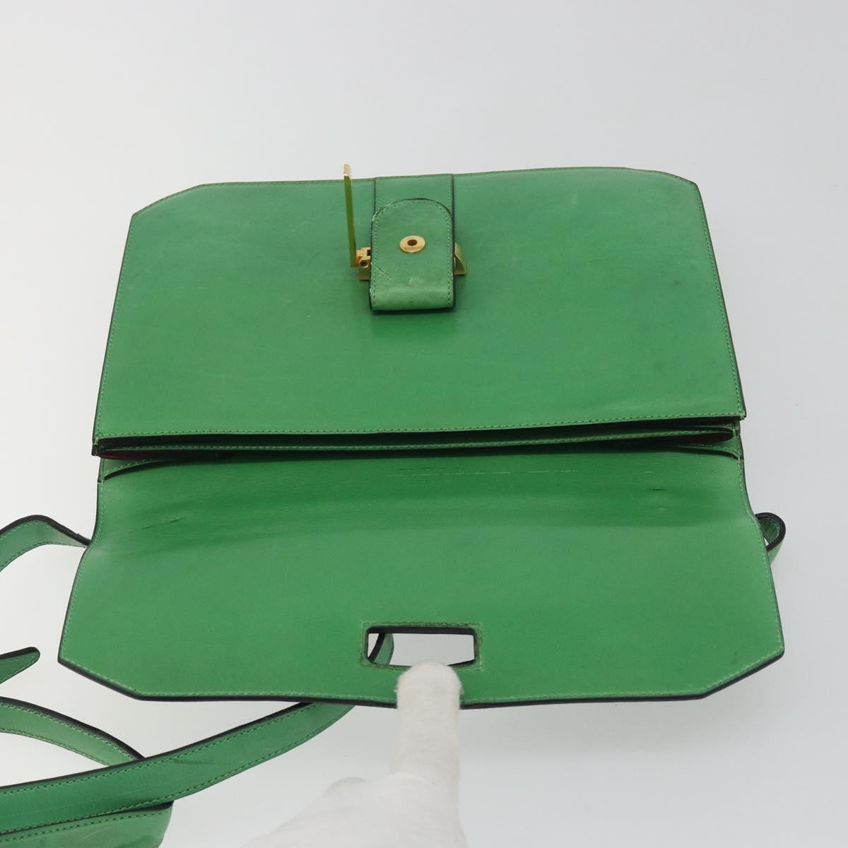 CELINE Shoulder Bag Leather Green Gold Auth 189202
