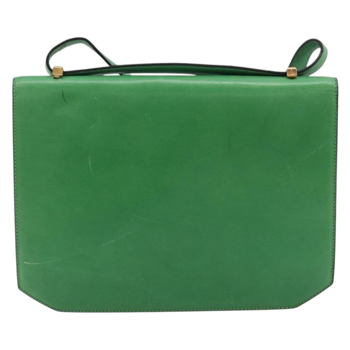 CELINE Shoulder Bag Leather Green Gold Auth 189202