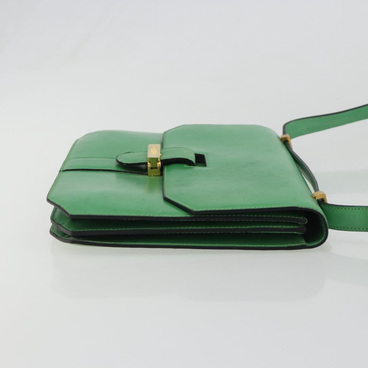 CELINE Shoulder Bag Leather Green Gold Auth 189202