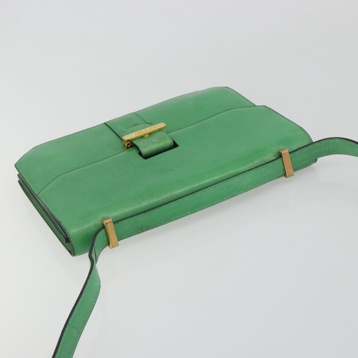 CELINE Shoulder Bag Leather Green Gold Auth 189202