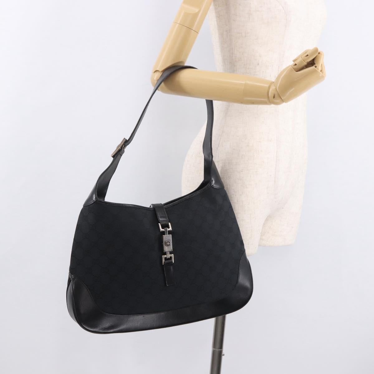 GUCCI GG Canvas Jackie Shoulder Bag Black Silver 001 3346 Auth 189205A