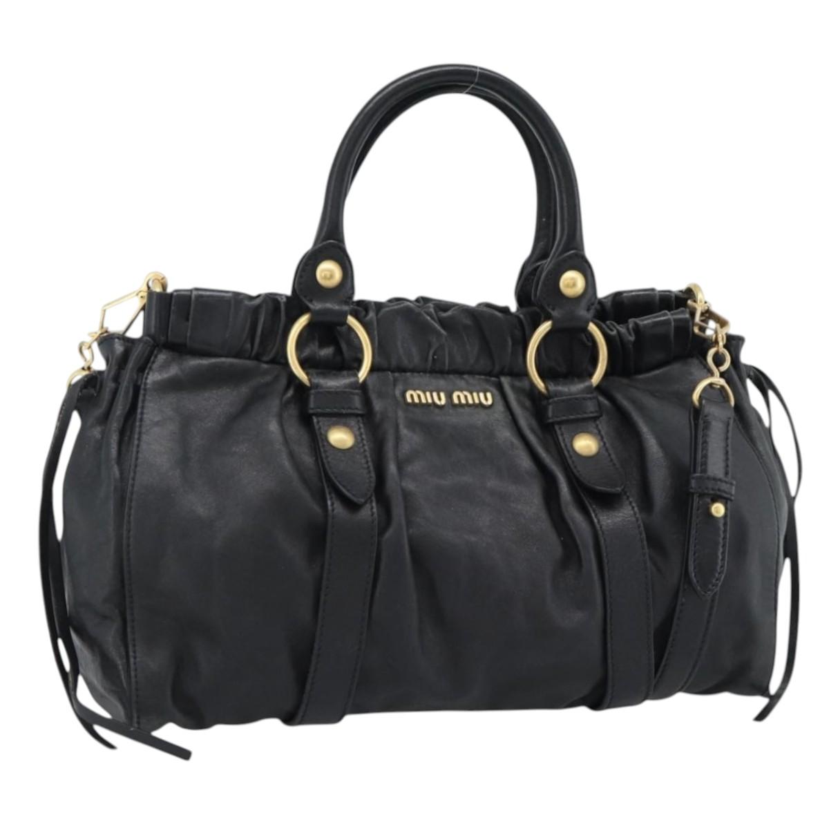 Miu Miu Hand Bag Leather 2way Black Gold Auth 189206SAM