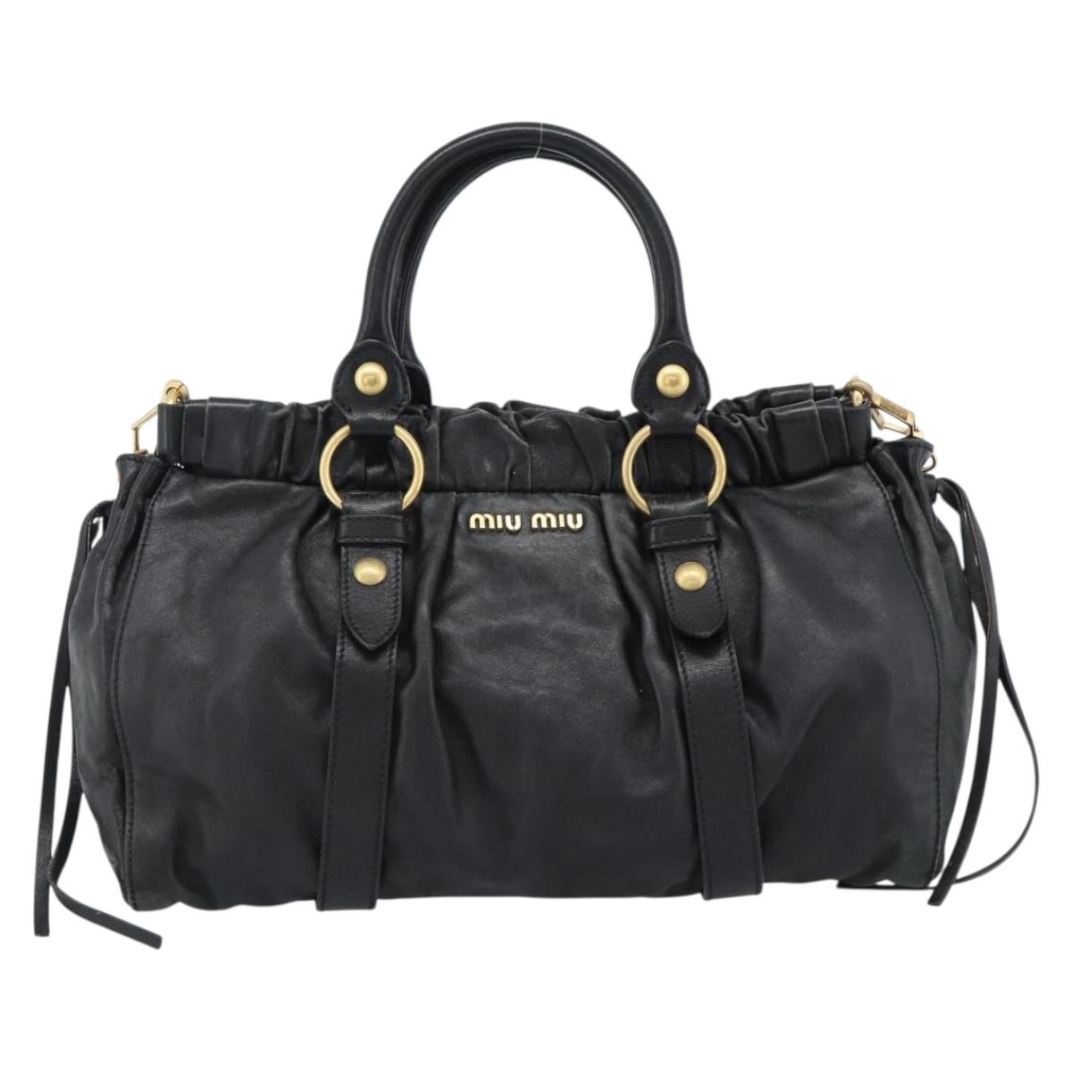 Miu Miu Hand Bag Leather 2way Black Gold Auth 189206SAM