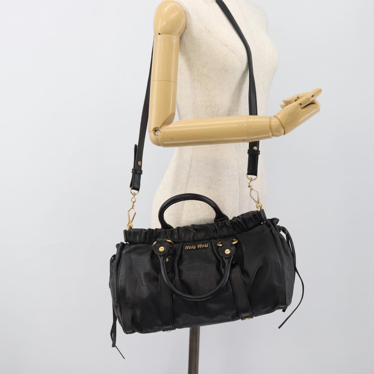 Miu Miu Hand Bag Leather 2way Black Gold Auth 189206SAM