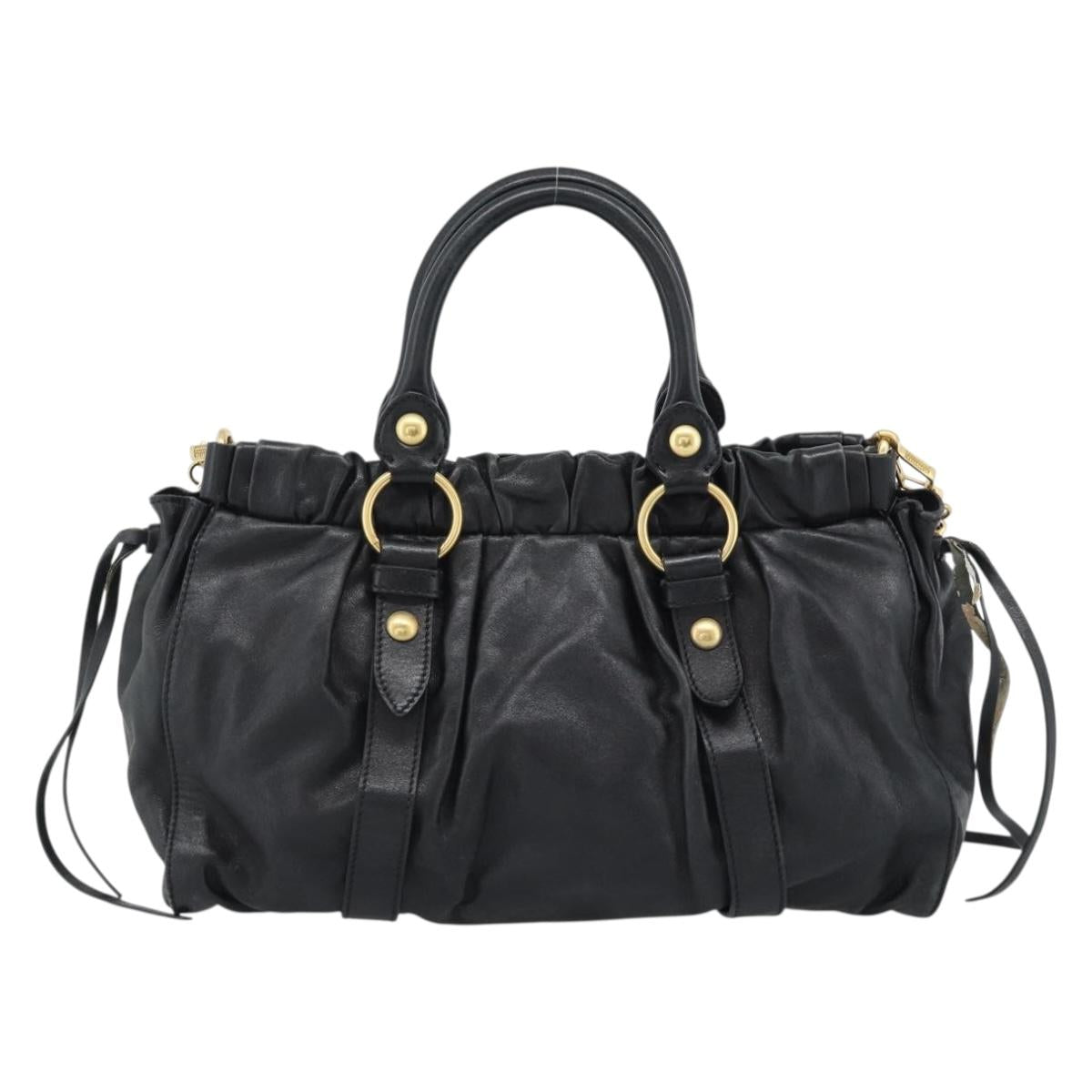 Miu Miu Hand Bag Leather 2way Black Gold Auth 189206SAM