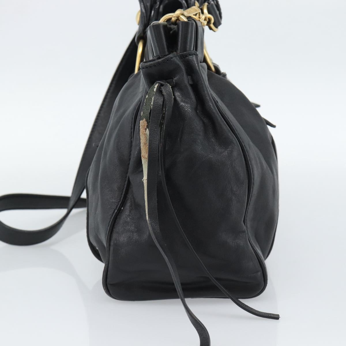 Miu Miu Hand Bag Leather 2way Black Gold Auth 189206SAM