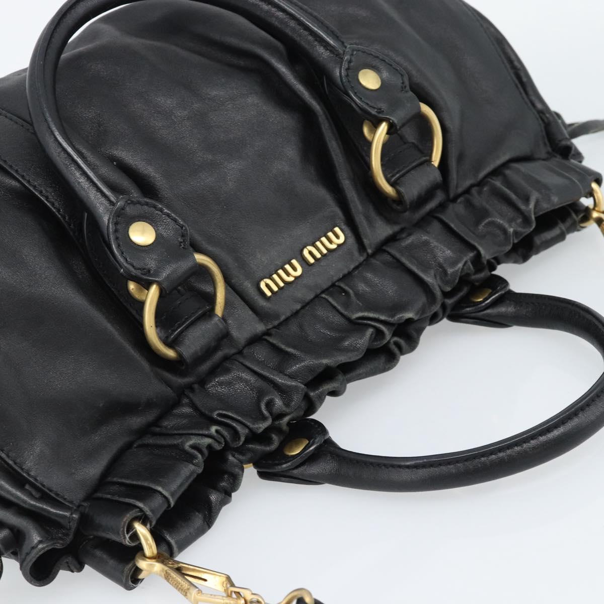 Miu Miu Hand Bag Leather 2way Black Gold Auth 189206SAM