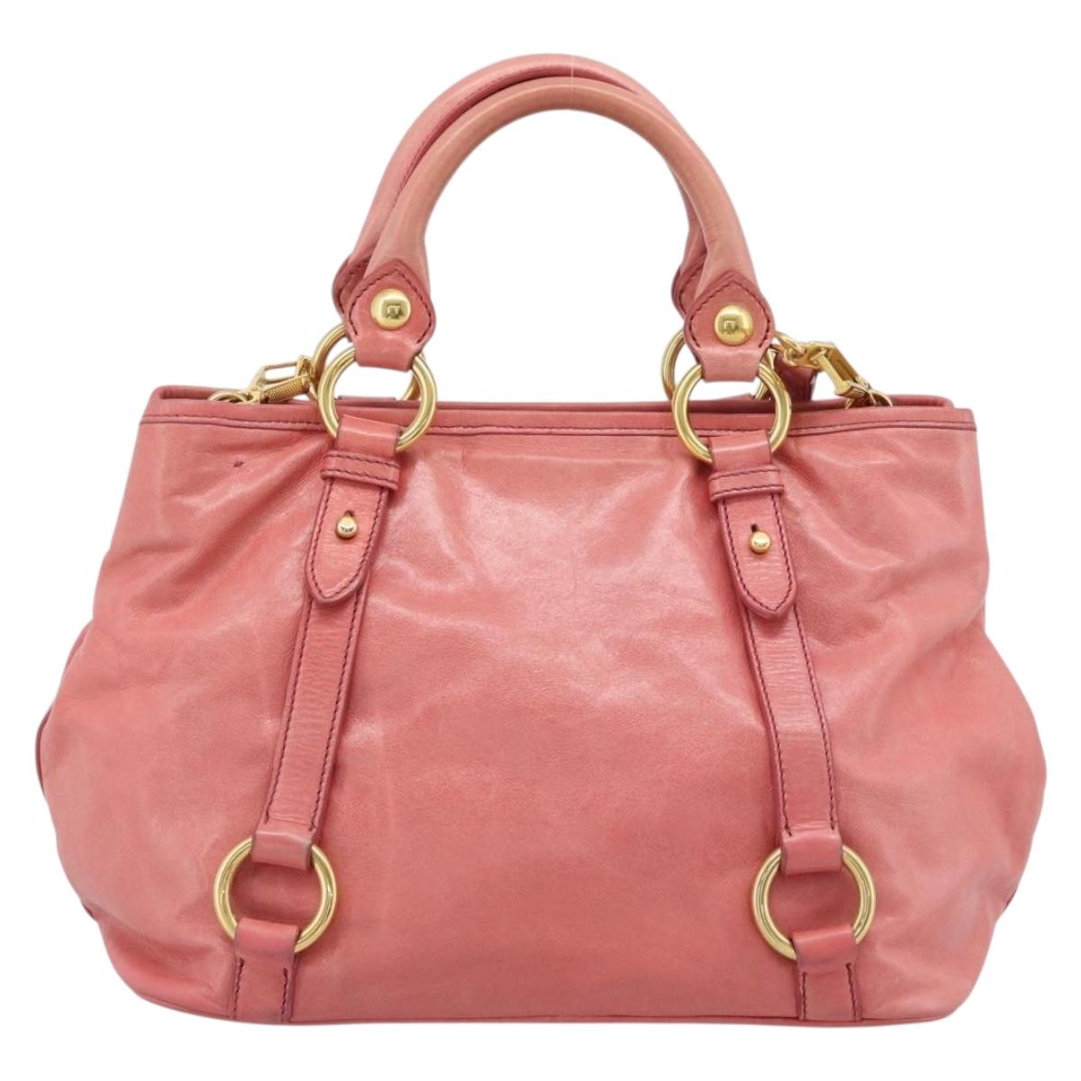 Miu Miu Hand Bag Leather 2way Pink Gold Auth 189208SAM