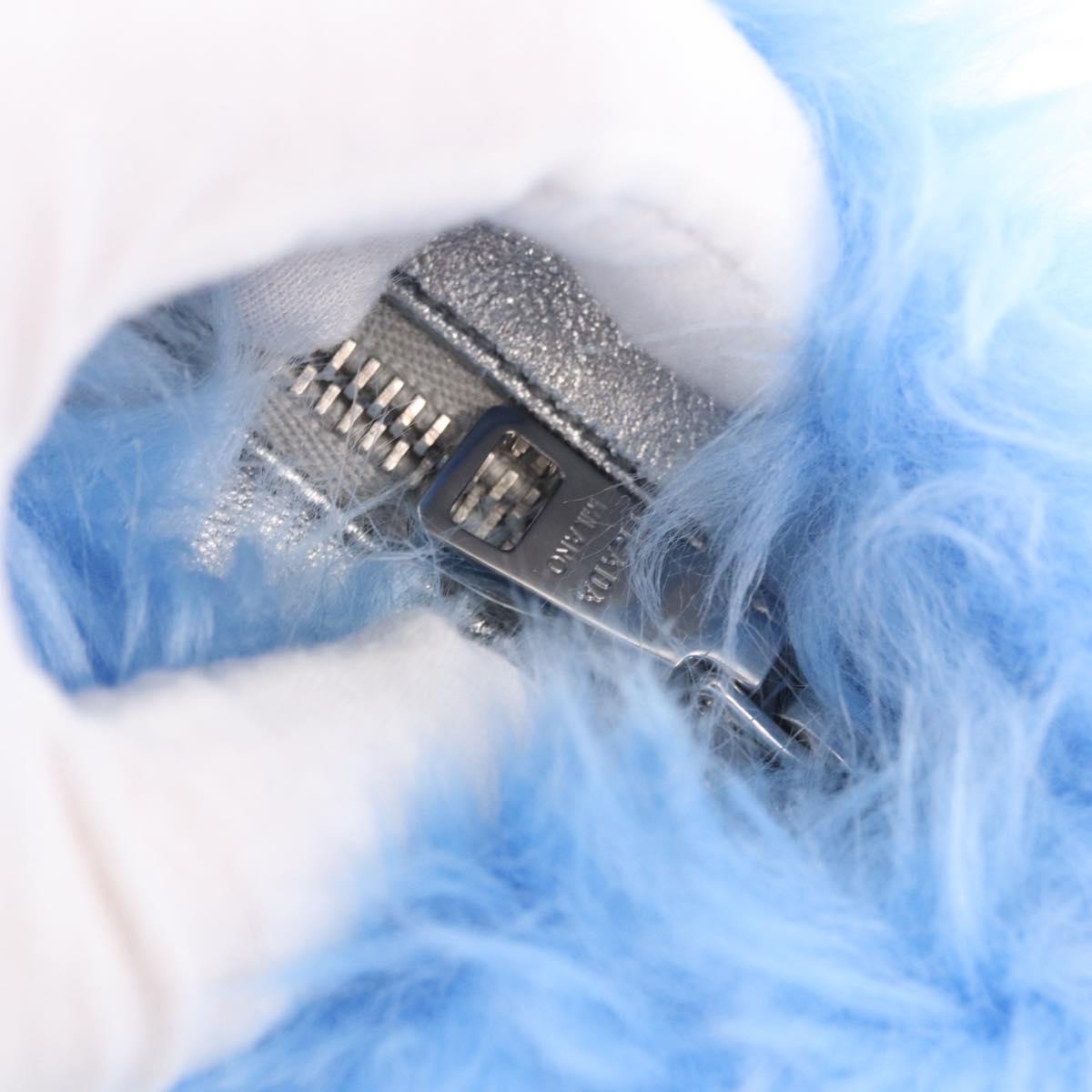 PRADA Clutch Bag Fur Silver Blue Auth 189212V