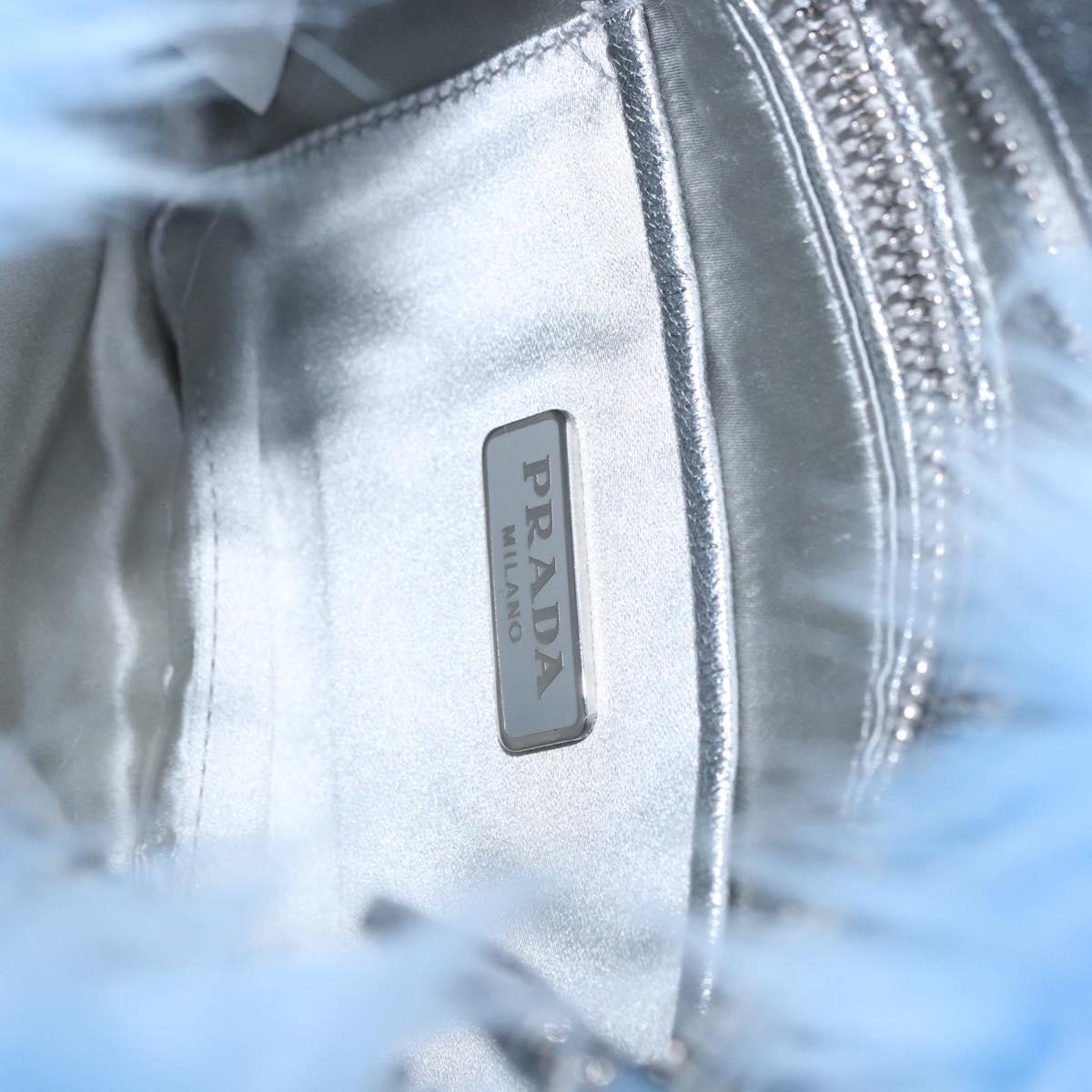 PRADA Clutch Bag Fur Silver Blue Auth 189212V
