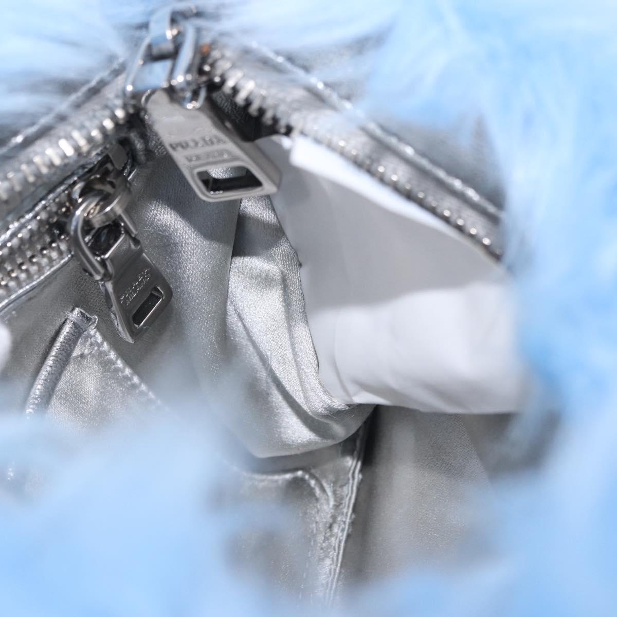 PRADA Clutch Bag Fur Silver Blue Auth 189212V