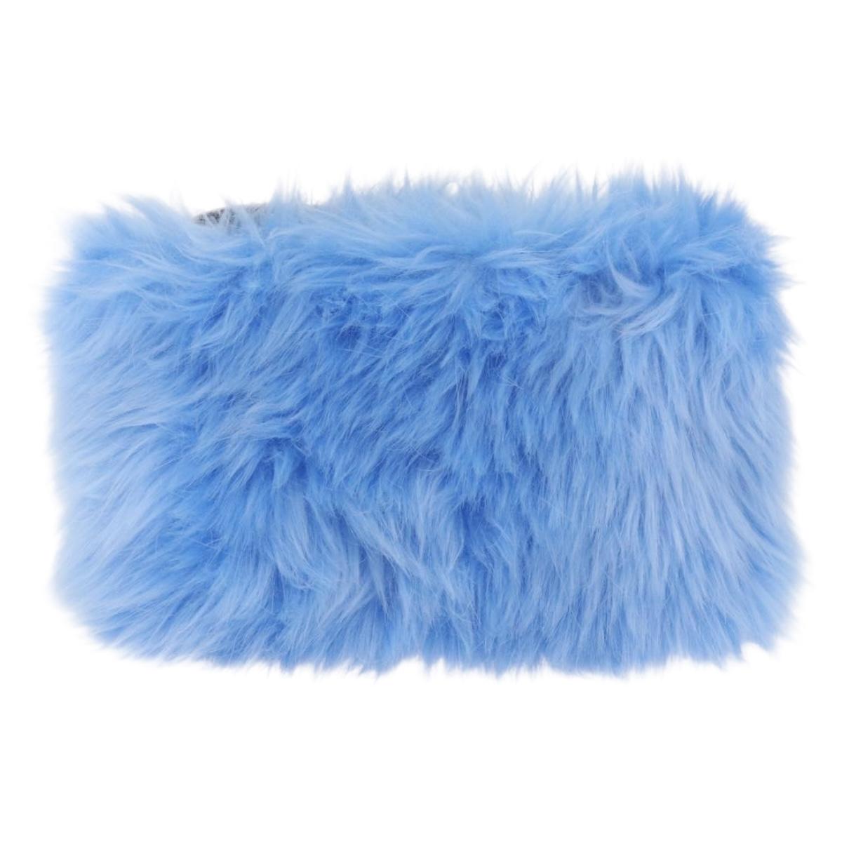 PRADA Clutch Bag Fur Silver Blue Auth 189212V