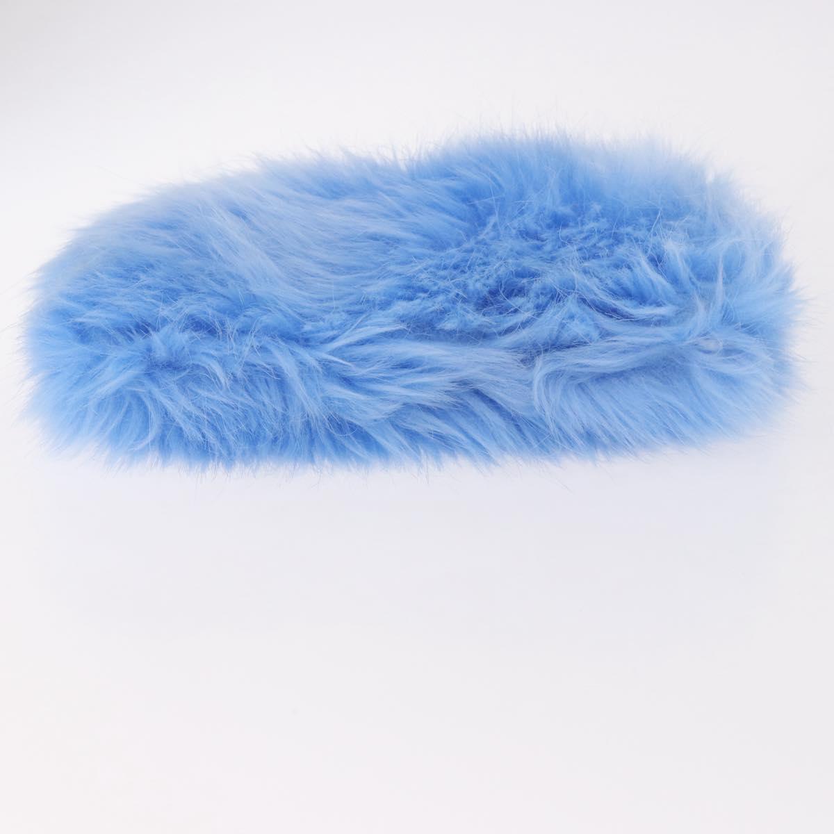 PRADA Clutch Bag Fur Silver Blue Auth 189212V