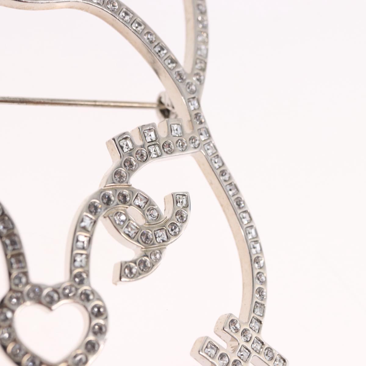 CHANEL Brooch metal Silver tone CC Auth 189215M