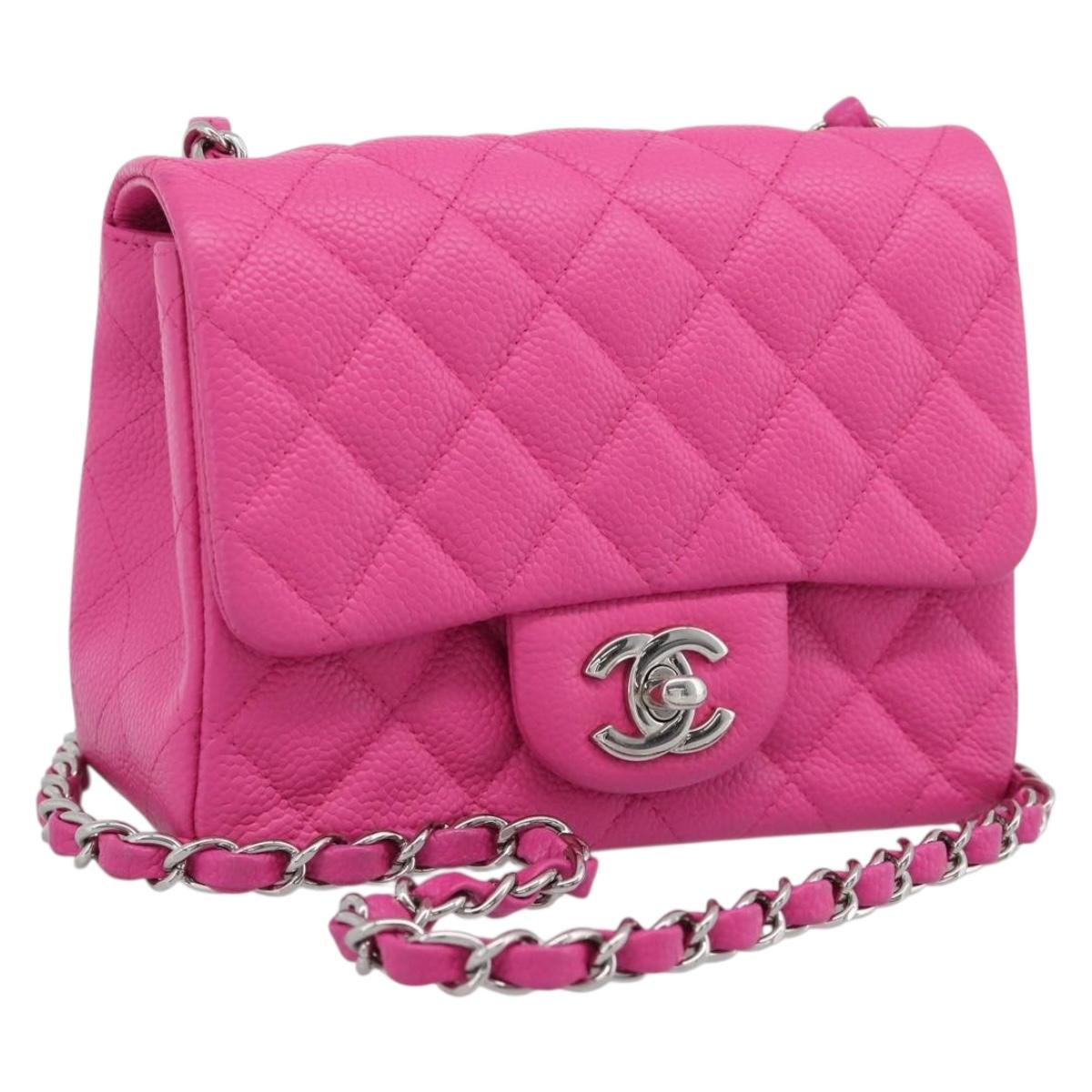 CHANEL Mini Matelasse 17 Chain Bag Caviar Skin Pink Silver CC Auth 189224SAM
