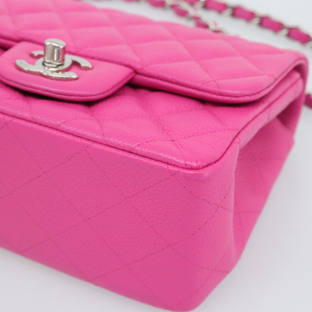 CHANEL Mini Matelasse 17 Chain Bag Caviar Skin Pink Silver CC Auth 189224SAM