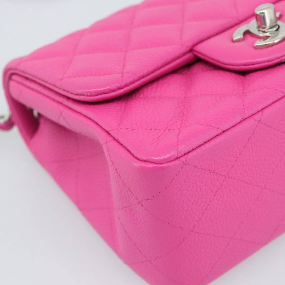 CHANEL Mini Matelasse 17 Chain Bag Caviar Skin Pink Silver CC Auth 189224SAM
