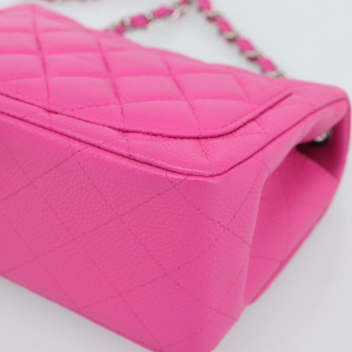 CHANEL Mini Matelasse 17 Chain Bag Caviar Skin Pink Silver CC Auth 189224SAM