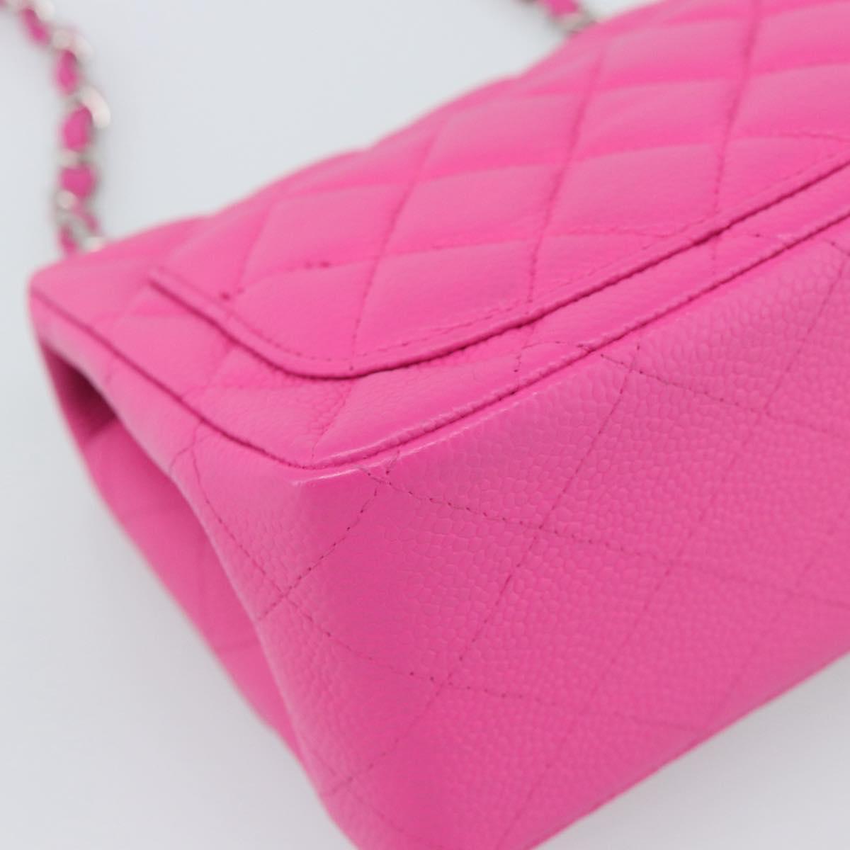 CHANEL Mini Matelasse 17 Chain Bag Caviar Skin Pink Silver CC Auth 189224SAM