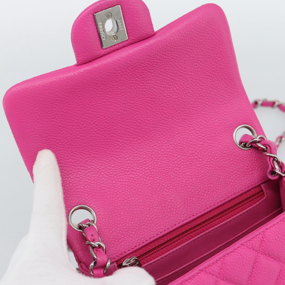 CHANEL Mini Matelasse 17 Chain Bag Caviar Skin Pink Silver CC Auth 189224SAM