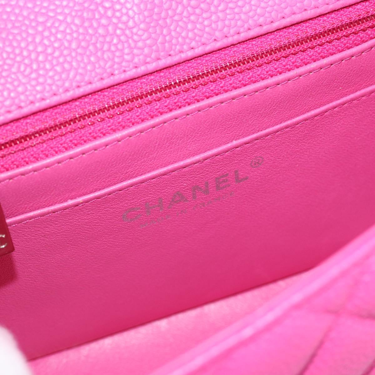 CHANEL Mini Matelasse 17 Chain Bag Caviar Skin Pink Silver CC Auth 189224SAM