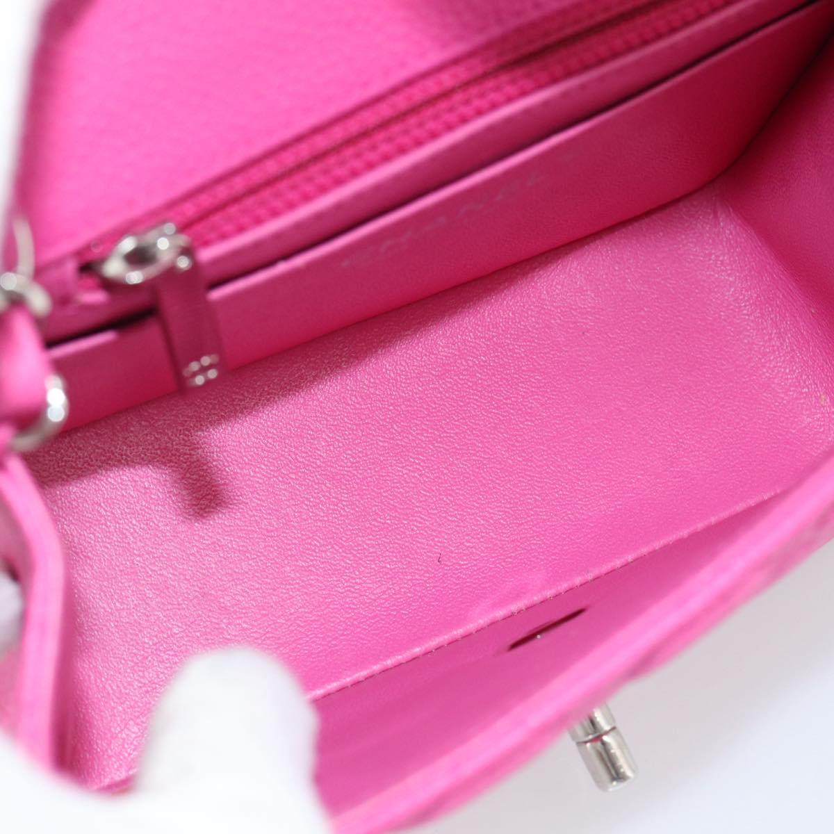 CHANEL Mini Matelasse 17 Chain Bag Caviar Skin Pink Silver CC Auth 189224SAM