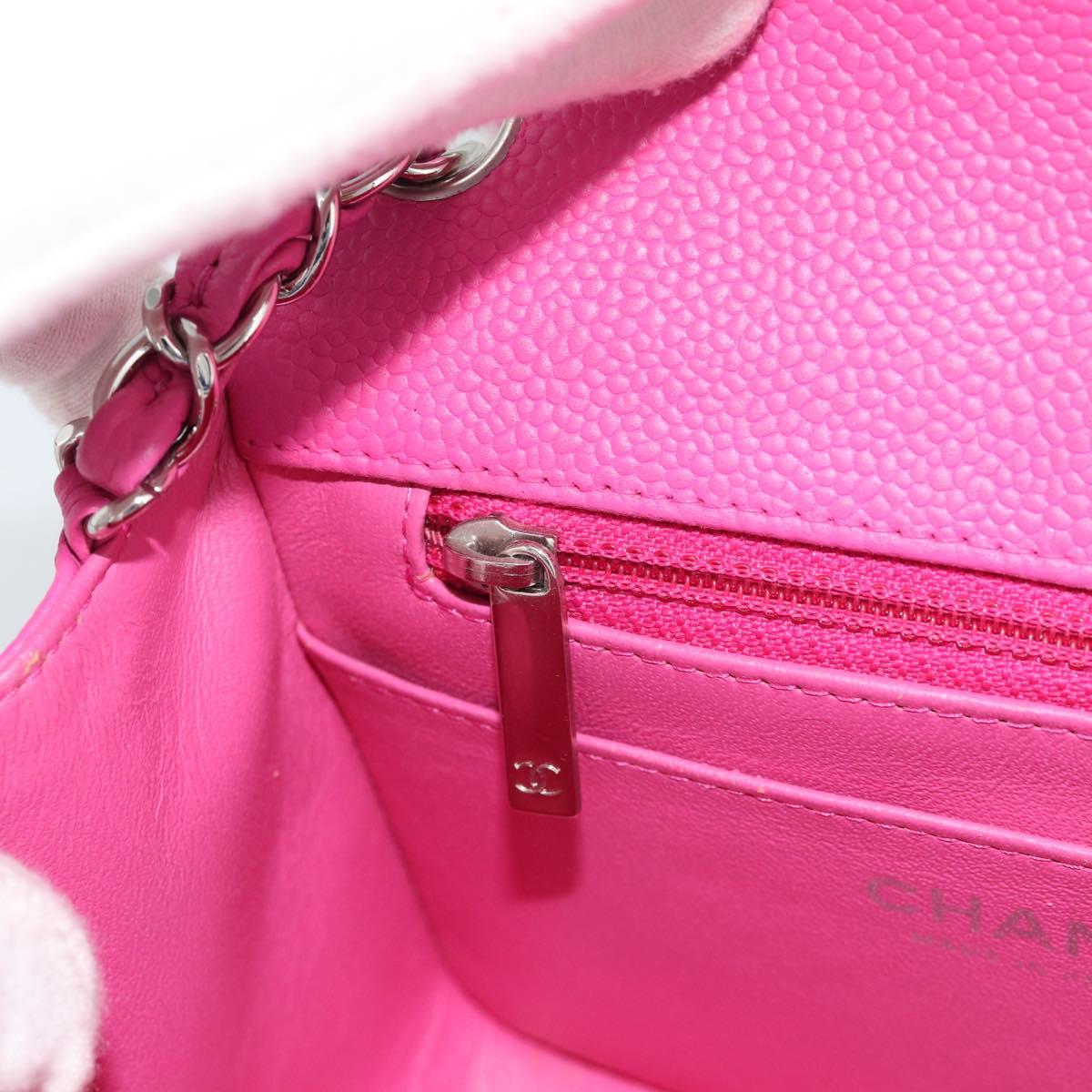 CHANEL Mini Matelasse 17 Chain Bag Caviar Skin Pink Silver CC Auth 189224SAM