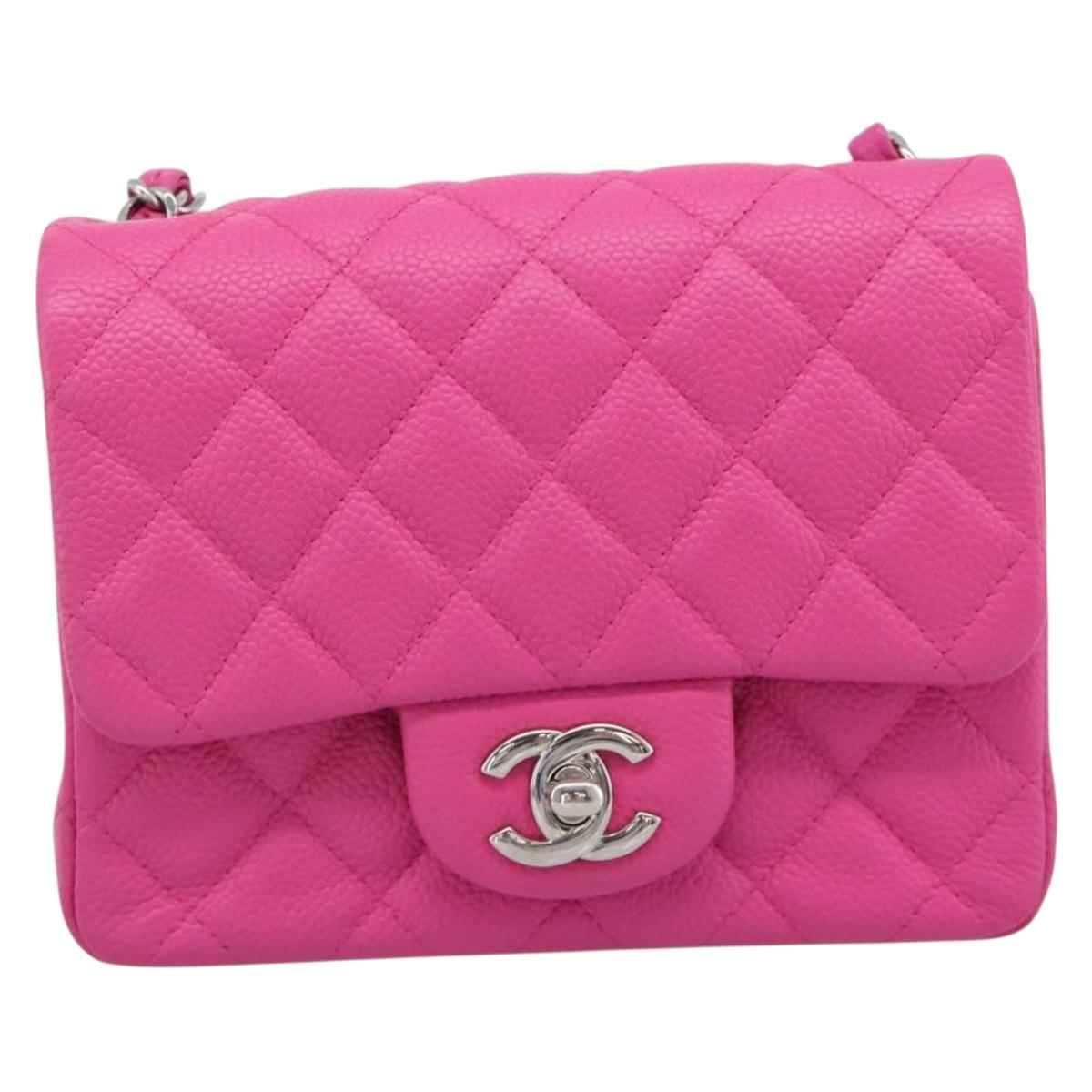 CHANEL Mini Matelasse 17 Chain Bag Caviar Skin Pink Silver CC Auth 189224SAM