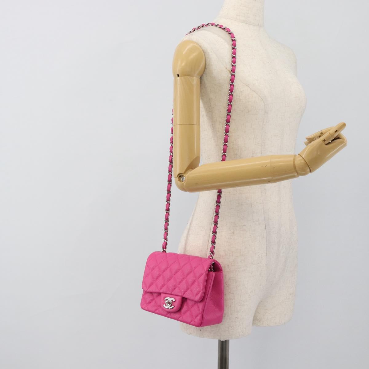 CHANEL Mini Matelasse 17 Chain Bag Caviar Skin Pink Silver CC Auth 189224SAM