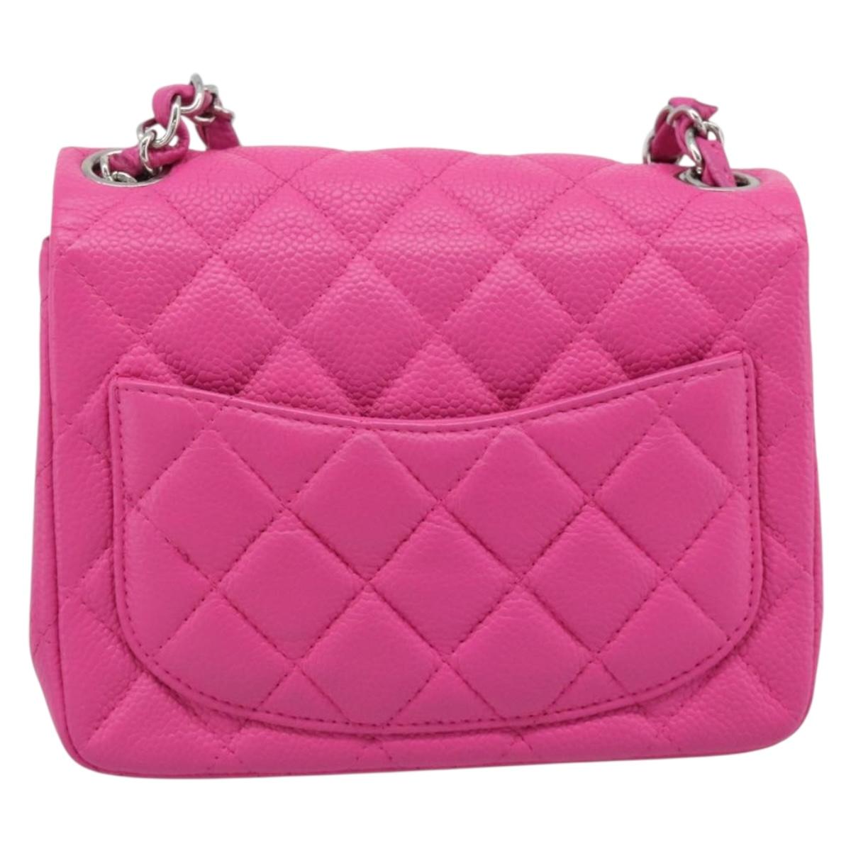 CHANEL Mini Matelasse 17 Chain Bag Caviar Skin Pink Silver CC Auth 189224SAM
