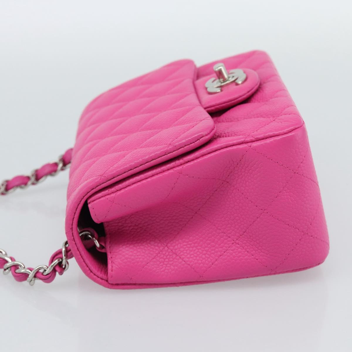 CHANEL Mini Matelasse 17 Chain Bag Caviar Skin Pink Silver CC Auth 189224SAM
