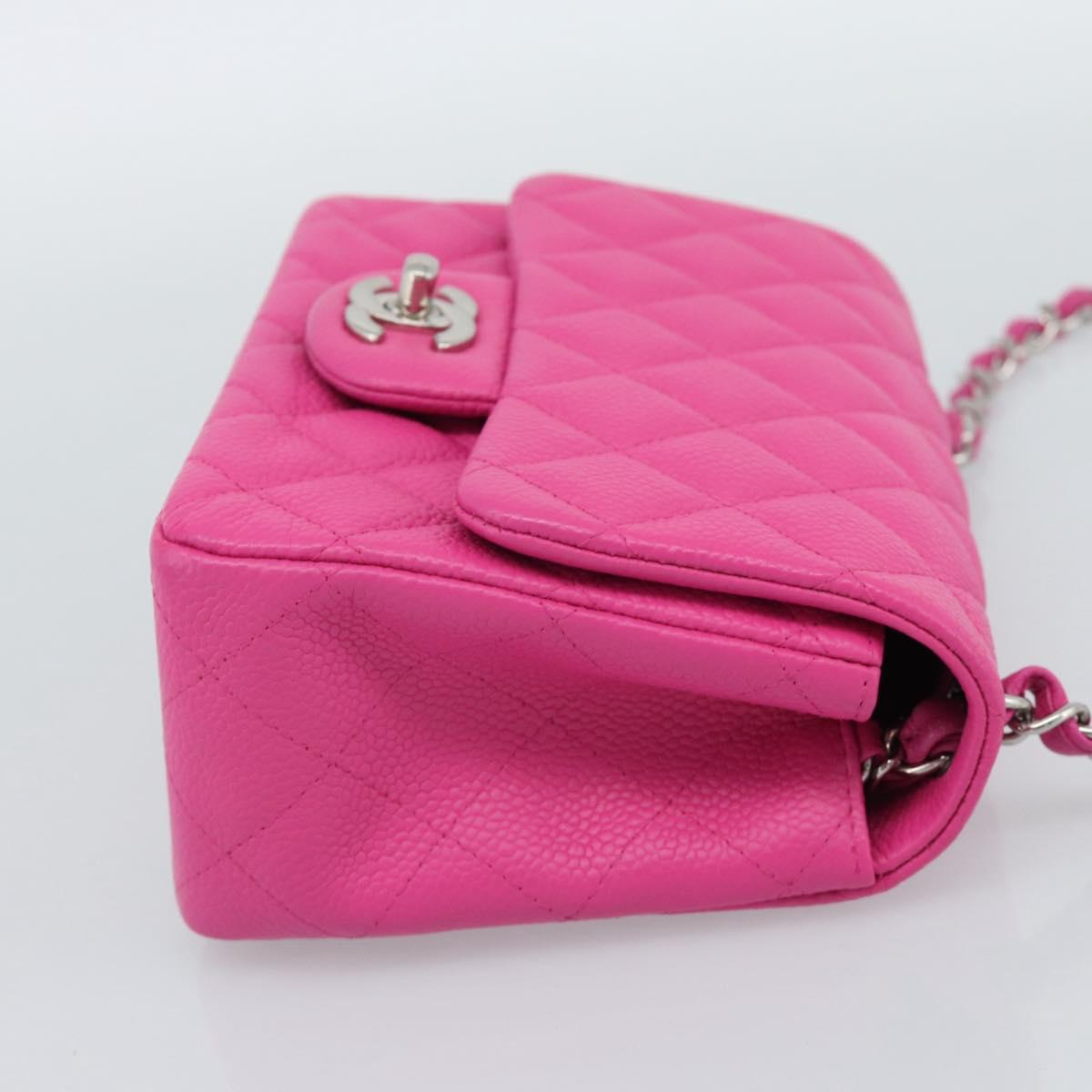 CHANEL Mini Matelasse 17 Chain Bag Caviar Skin Pink Silver CC Auth 189224SAM