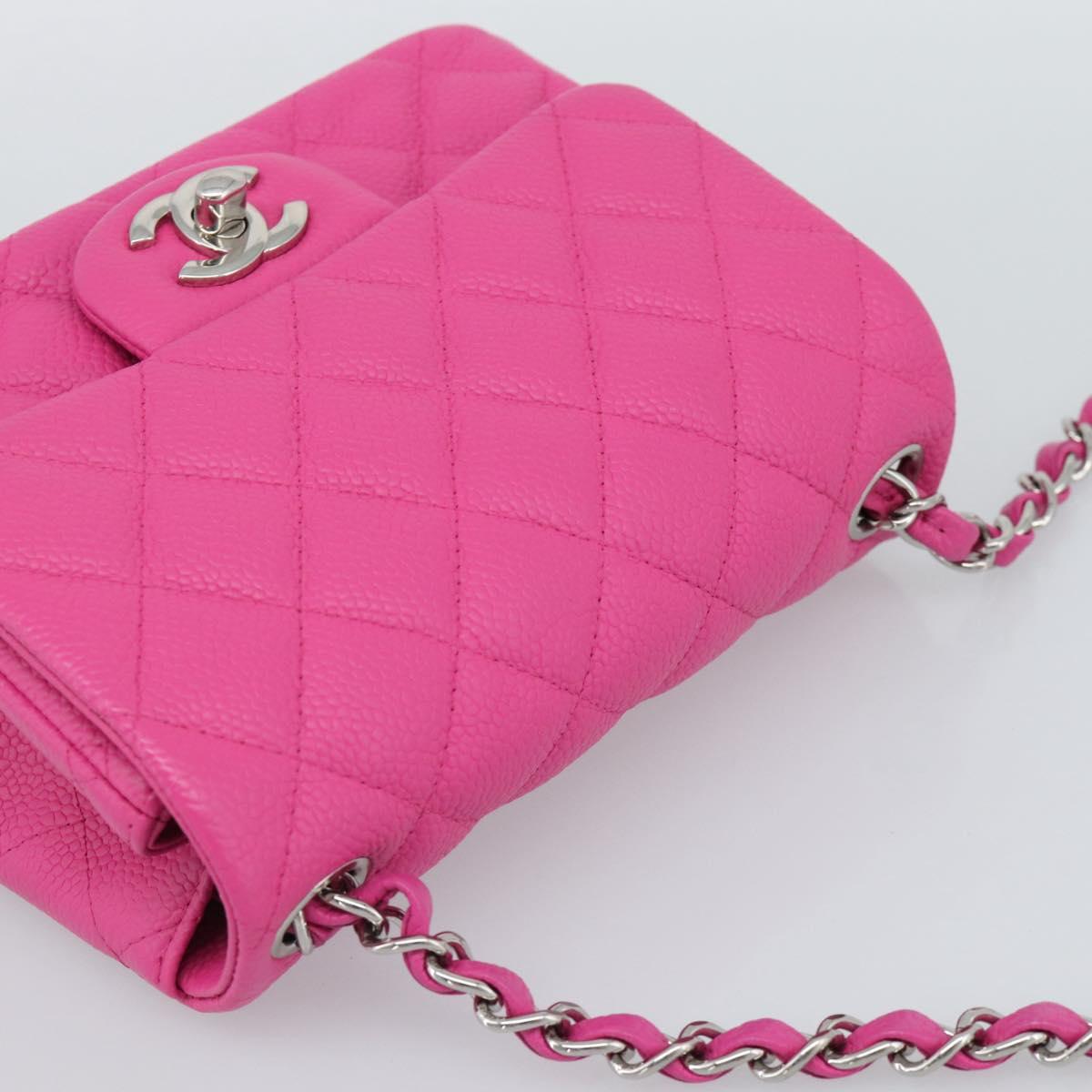 CHANEL Mini Matelasse 17 Chain Bag Caviar Skin Pink Silver CC Auth 189224SAM