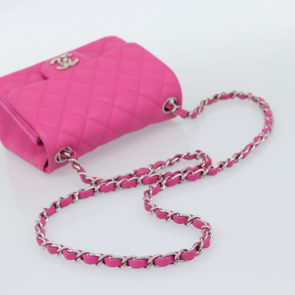 CHANEL Mini Matelasse 17 Chain Bag Caviar Skin Pink Silver CC Auth 189224SAM