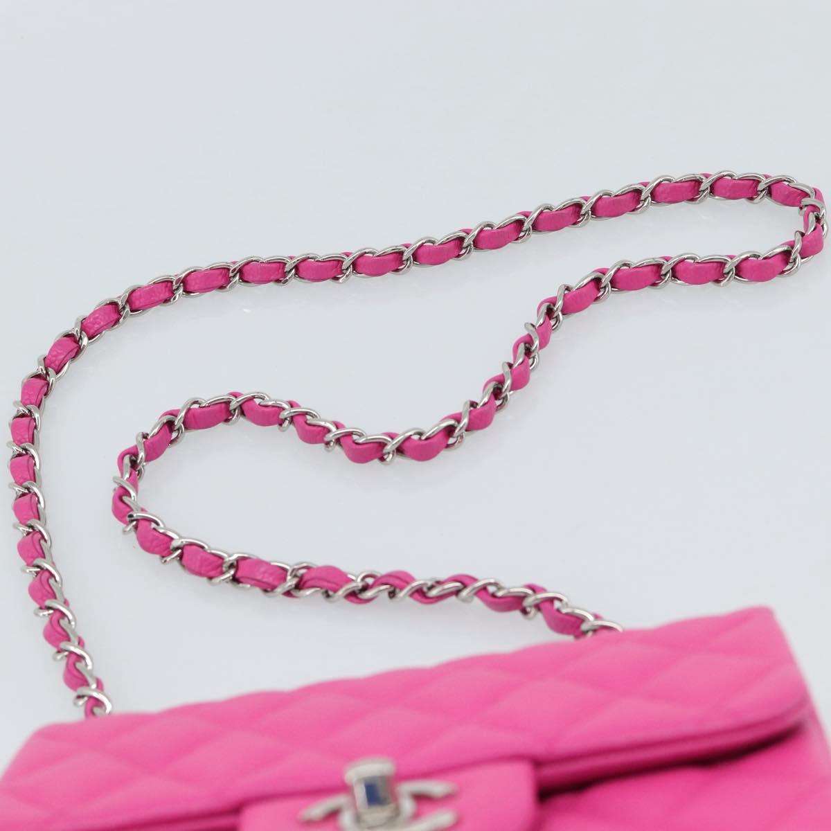 CHANEL Mini Matelasse 17 Chain Bag Caviar Skin Pink Silver CC Auth 189224SAM