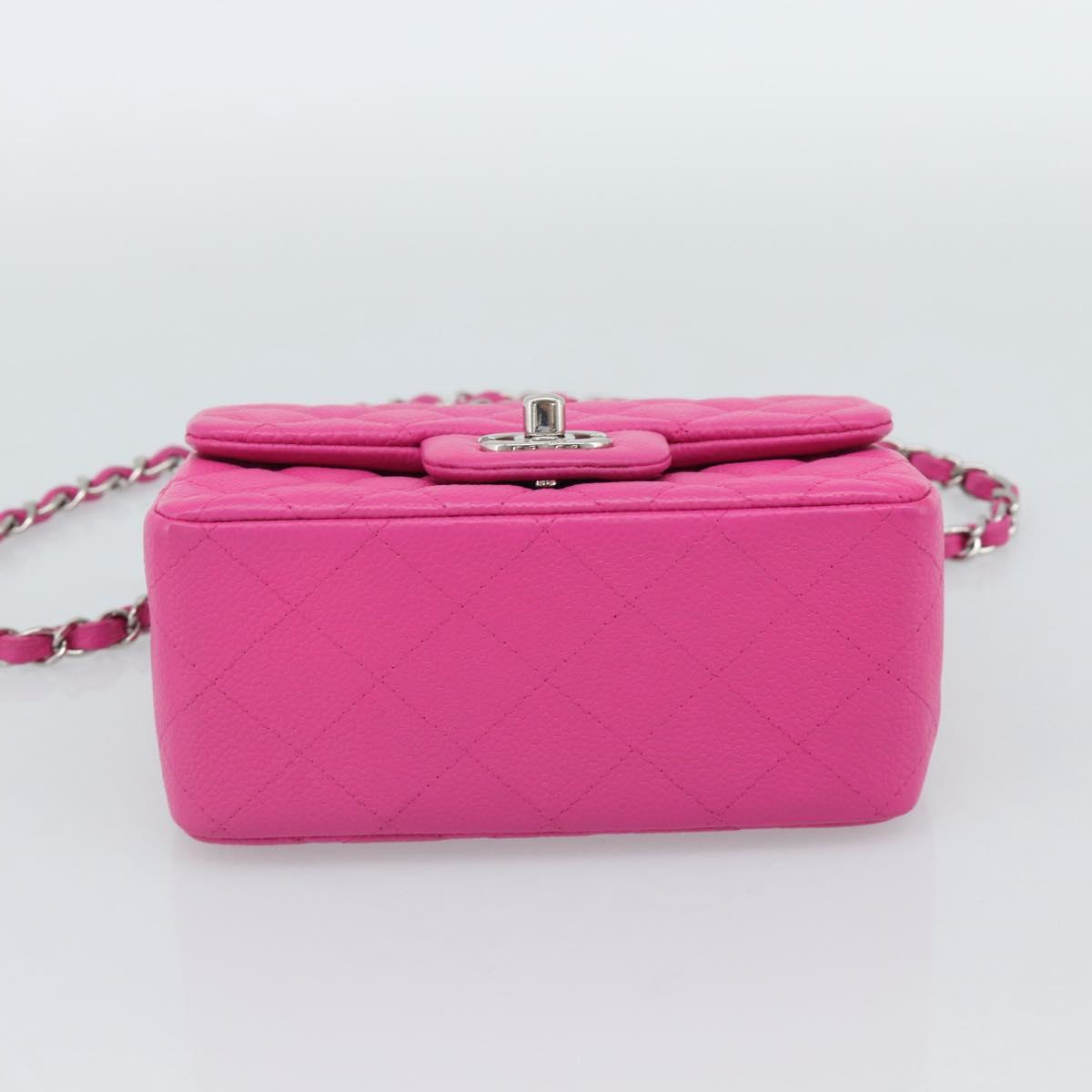 CHANEL Mini Matelasse 17 Chain Bag Caviar Skin Pink Silver CC Auth 189224SAM