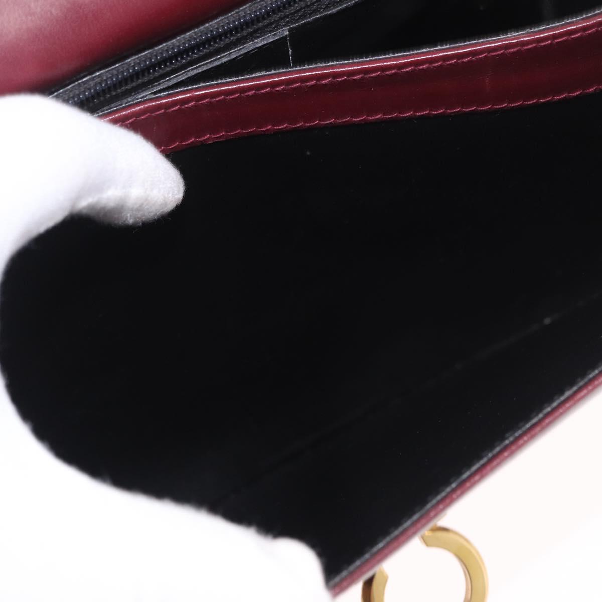 Salvatore Ferragamo Gancini Hand Bag Leather 2way Bordeaux Gold Auth 189226