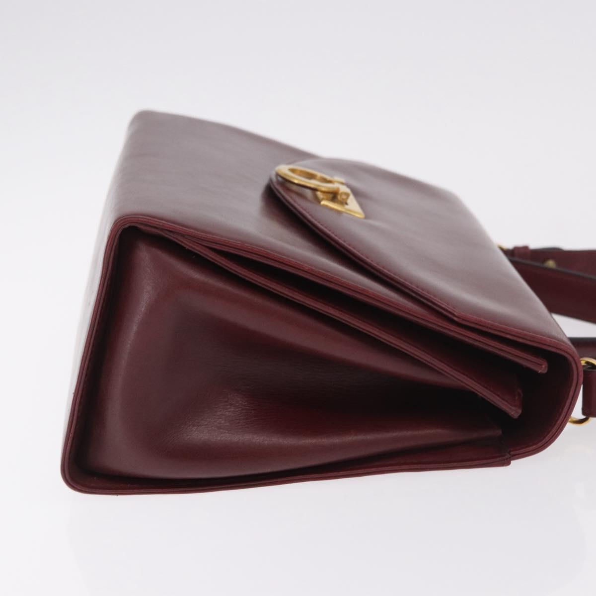 Salvatore Ferragamo Gancini Hand Bag Leather 2way Bordeaux Gold Auth 189226