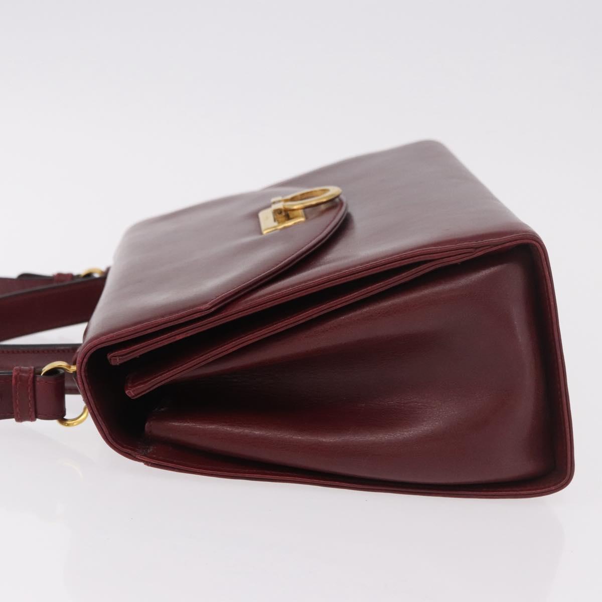 Salvatore Ferragamo Gancini Hand Bag Leather 2way Bordeaux Gold Auth 189226