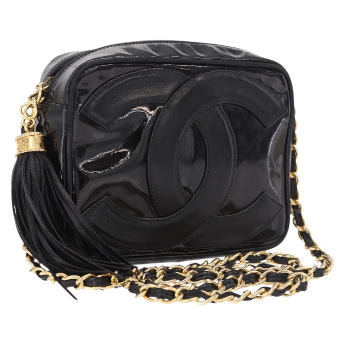 CHANEL COCO Mark Chain Shoulder Bag Patent leather Gold Black CC Auth 189232V
