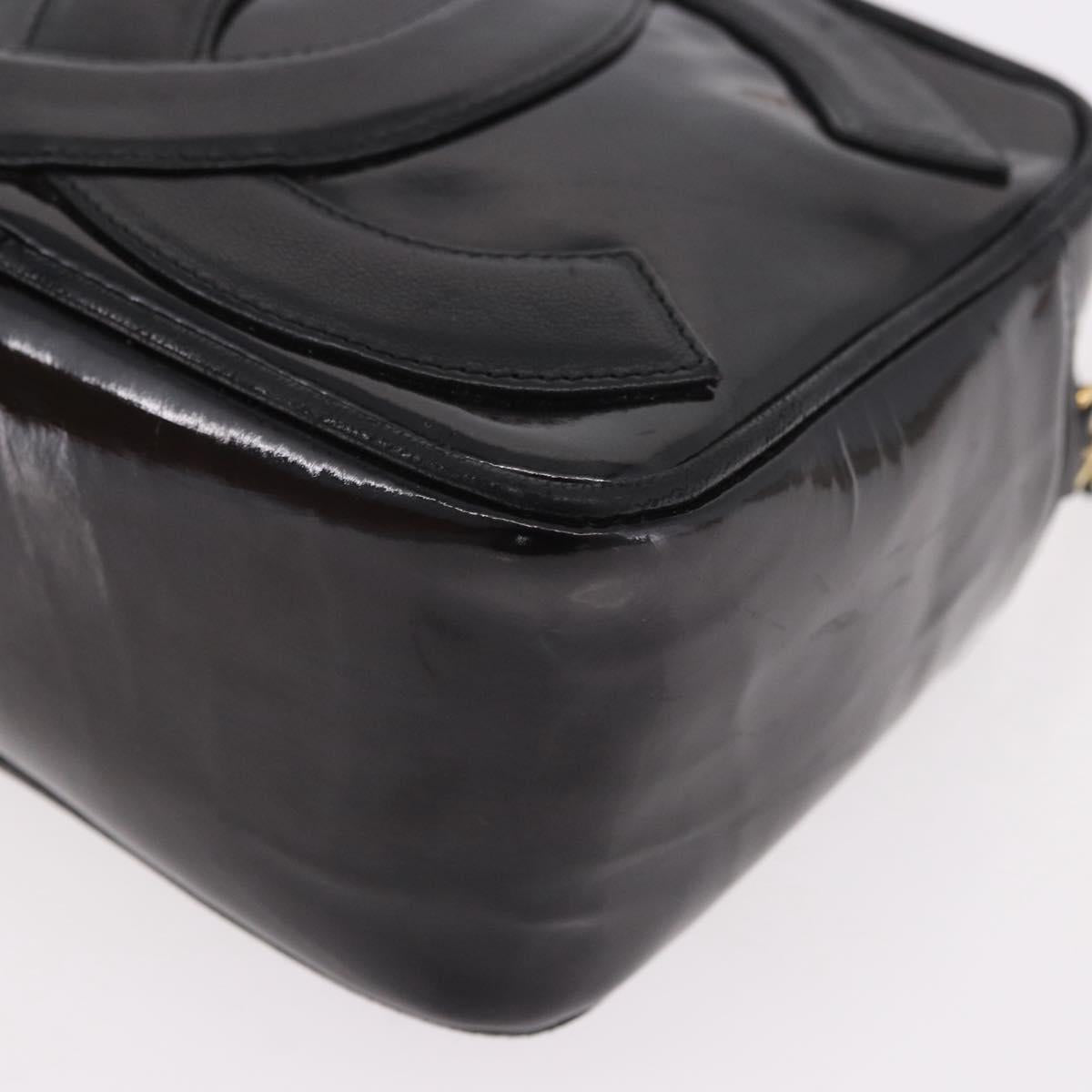 CHANEL COCO Mark Chain Shoulder Bag Patent leather Gold Black CC Auth 189232V