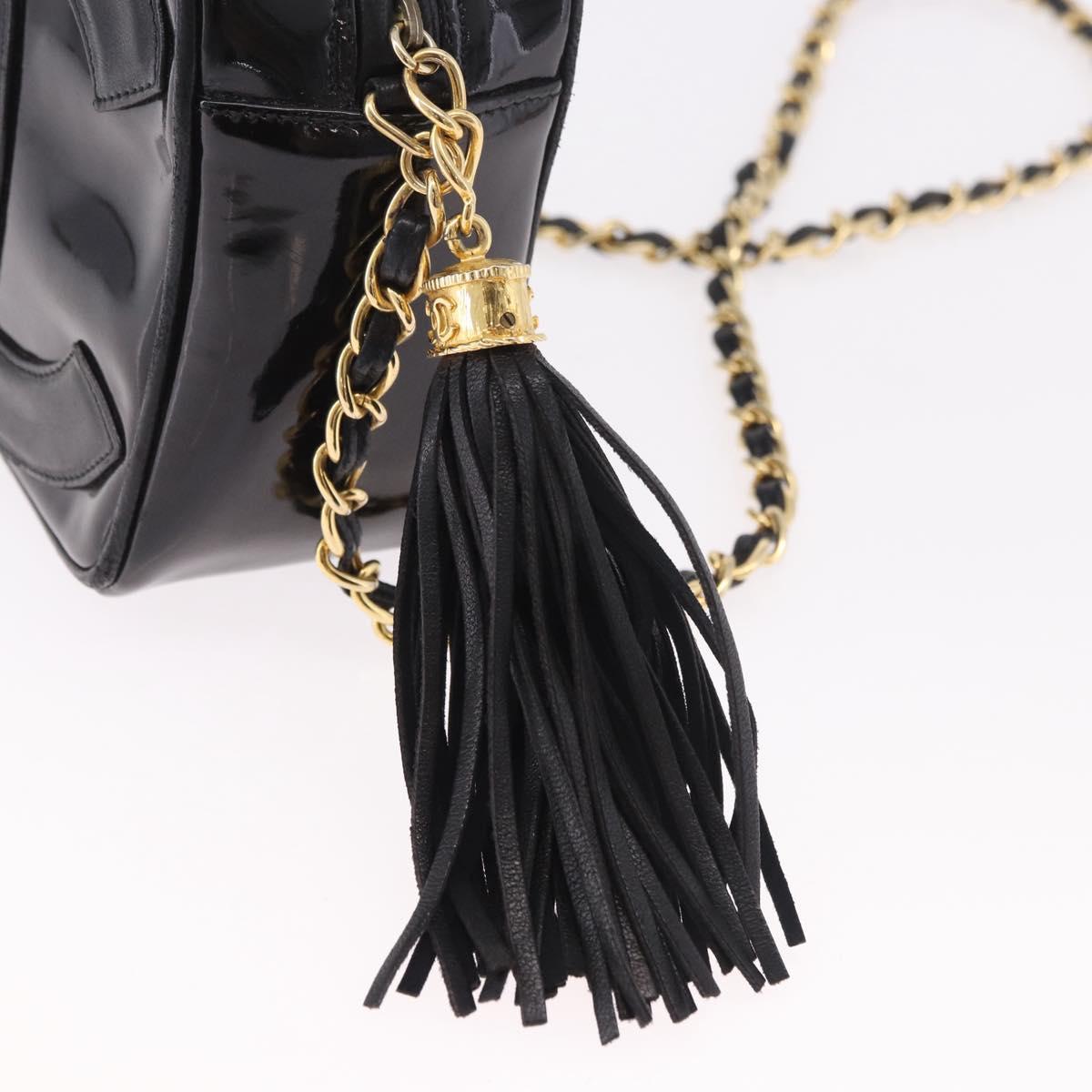 CHANEL COCO Mark Chain Shoulder Bag Patent leather Gold Black CC Auth 189232V
