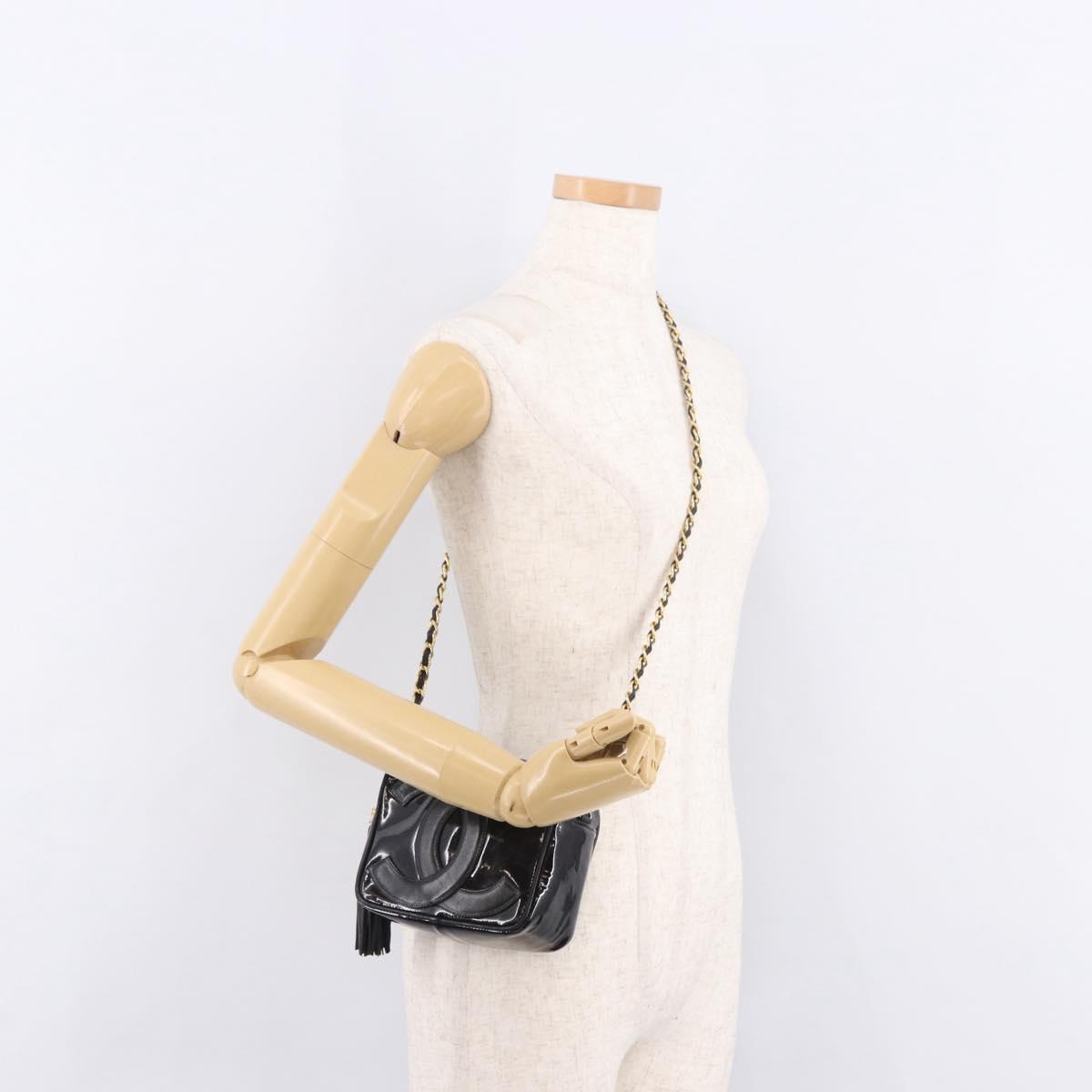 CHANEL COCO Mark Chain Shoulder Bag Patent leather Gold Black CC Auth 189232V