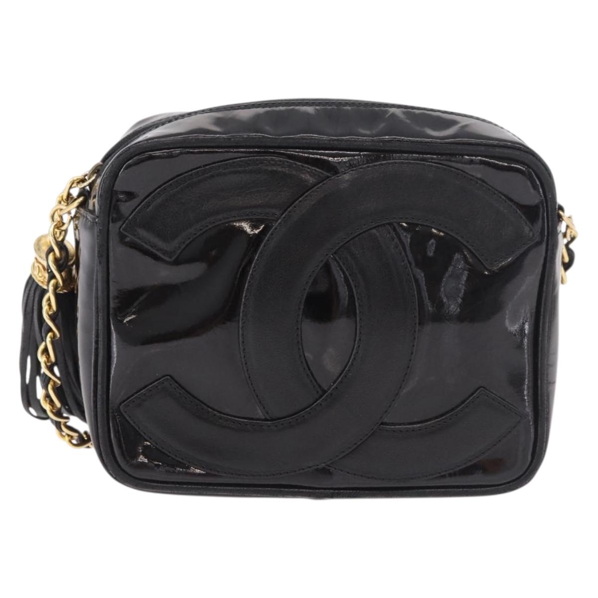 CHANEL COCO Mark Chain Shoulder Bag Patent leather Gold Black CC Auth 189232V