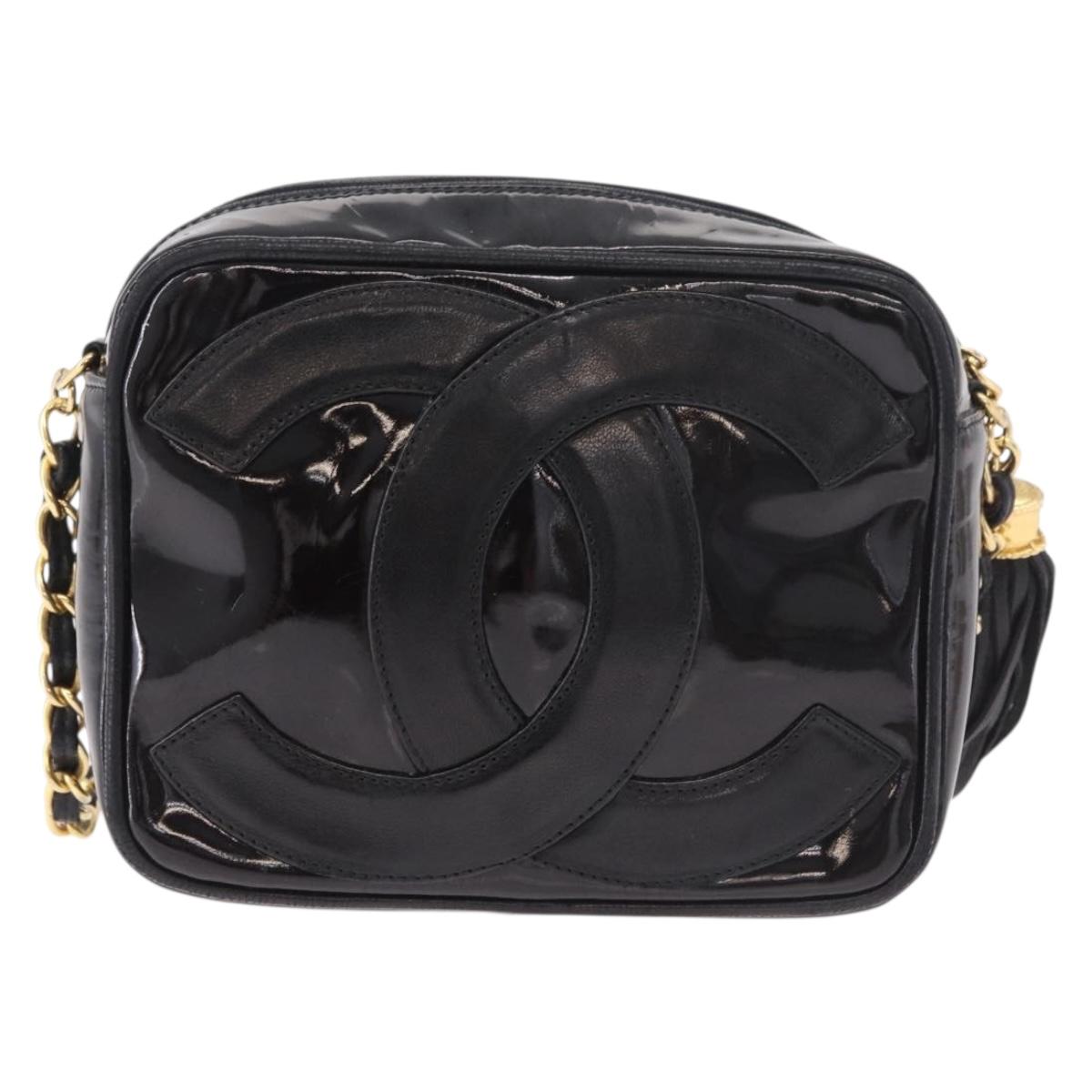 CHANEL COCO Mark Chain Shoulder Bag Patent leather Gold Black CC Auth 189232V