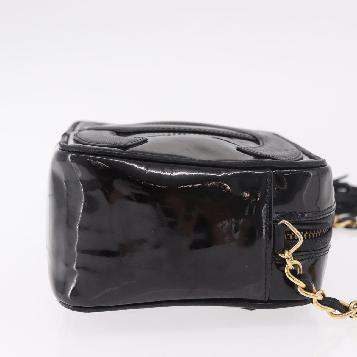 CHANEL COCO Mark Chain Shoulder Bag Patent leather Gold Black CC Auth 189232V