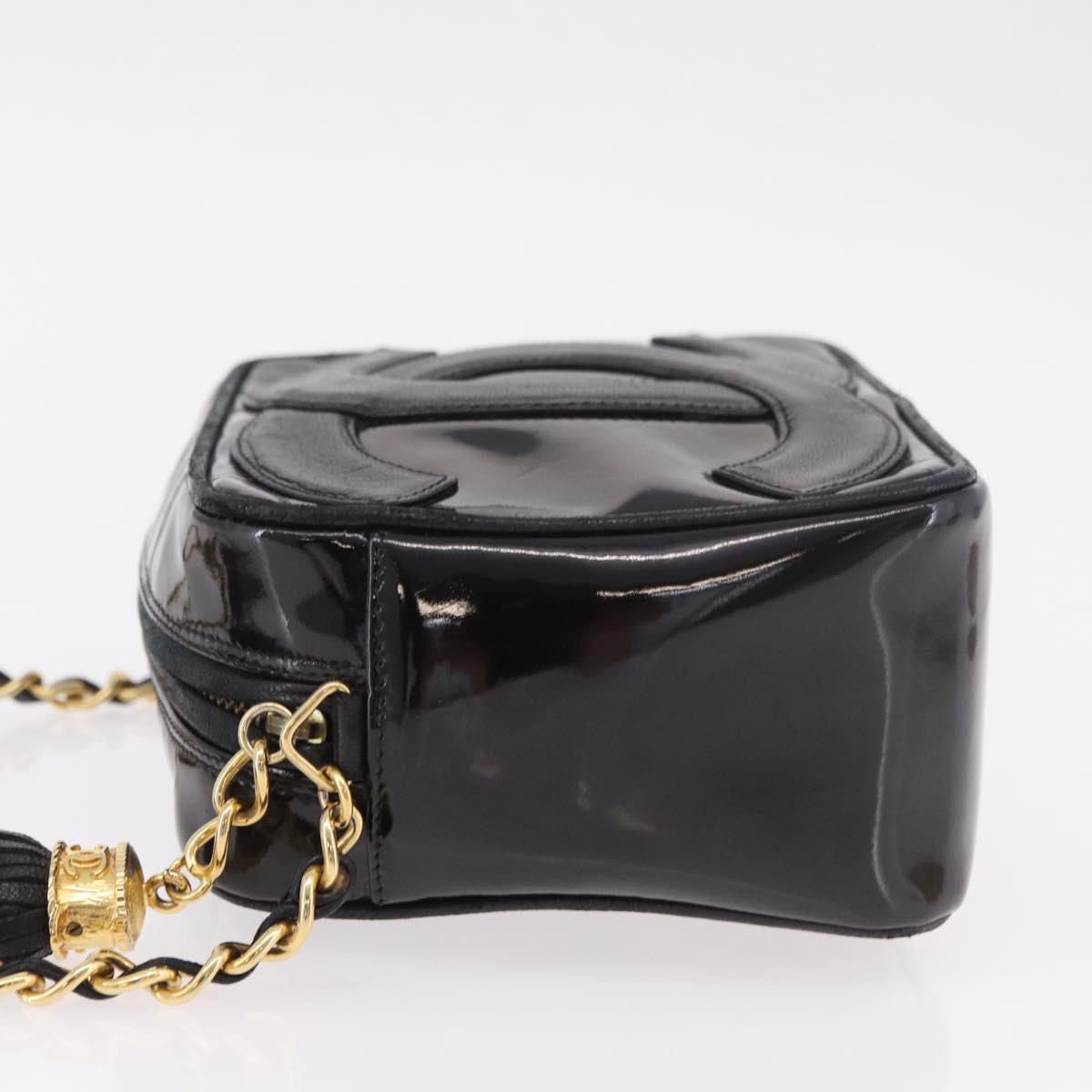 CHANEL COCO Mark Chain Shoulder Bag Patent leather Gold Black CC Auth 189232V