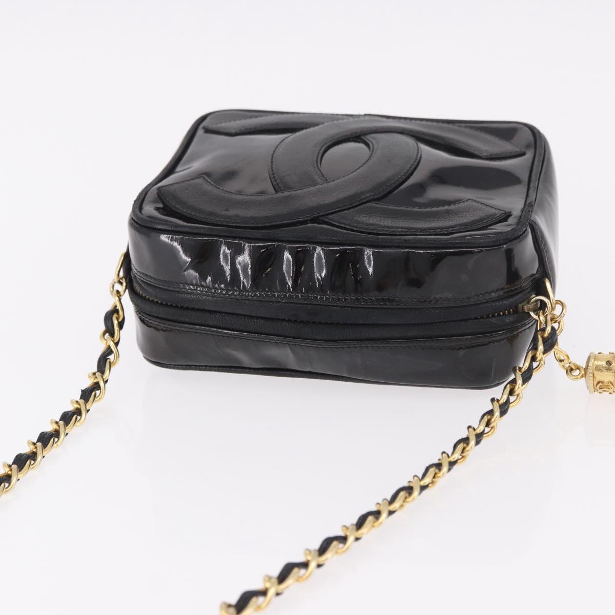 CHANEL COCO Mark Chain Shoulder Bag Patent leather Gold Black CC Auth 189232V