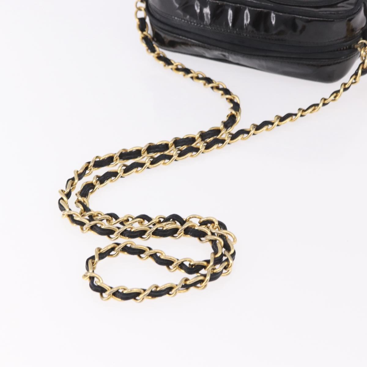 CHANEL COCO Mark Chain Shoulder Bag Patent leather Gold Black CC Auth 189232V