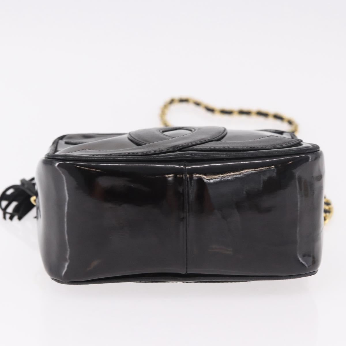 CHANEL COCO Mark Chain Shoulder Bag Patent leather Gold Black CC Auth 189232V